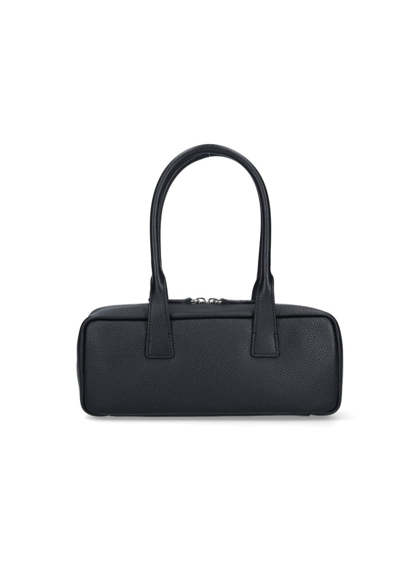 Textured Black Leather Shoulder Bag With Dual Zip Closure