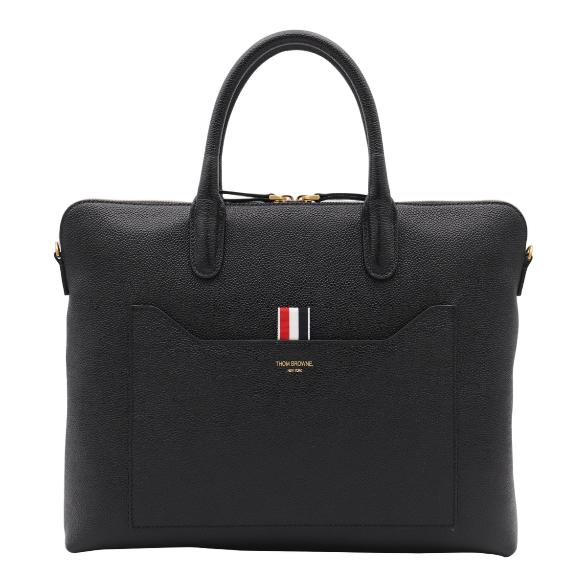 Textured Black Leather Briefcase with Gold Hardware