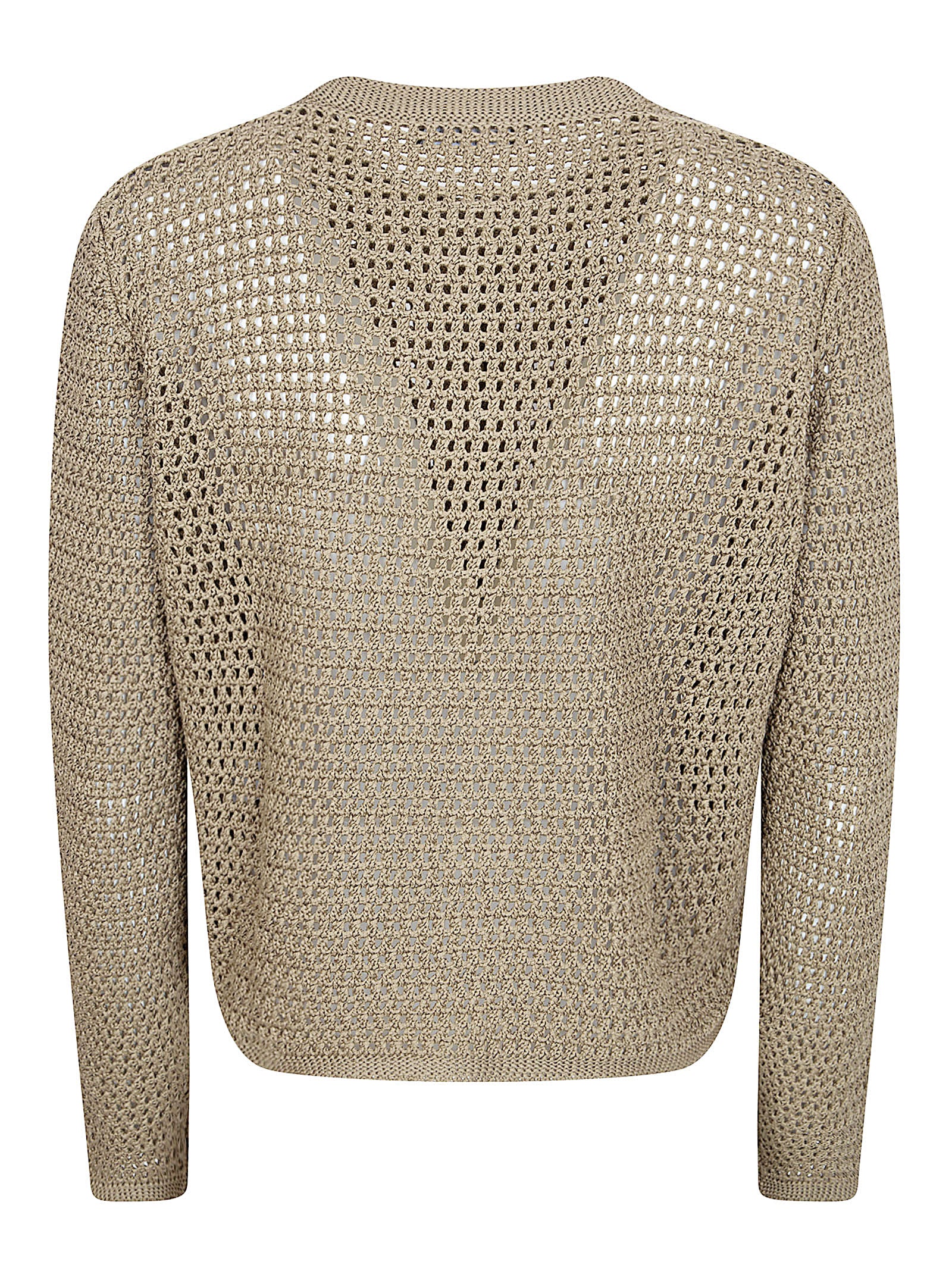 Brown Open-Knit Cardigan with Button-Down Front and Patch Pockets