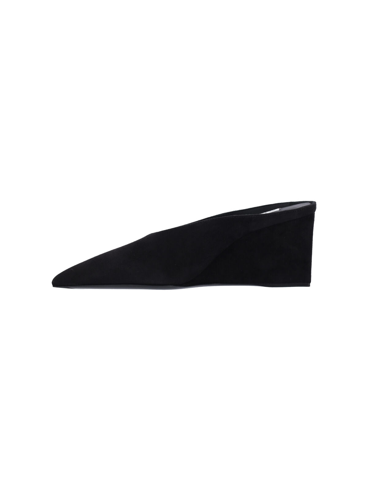 Black Cube Pointed-Toe Goat Suede Mules