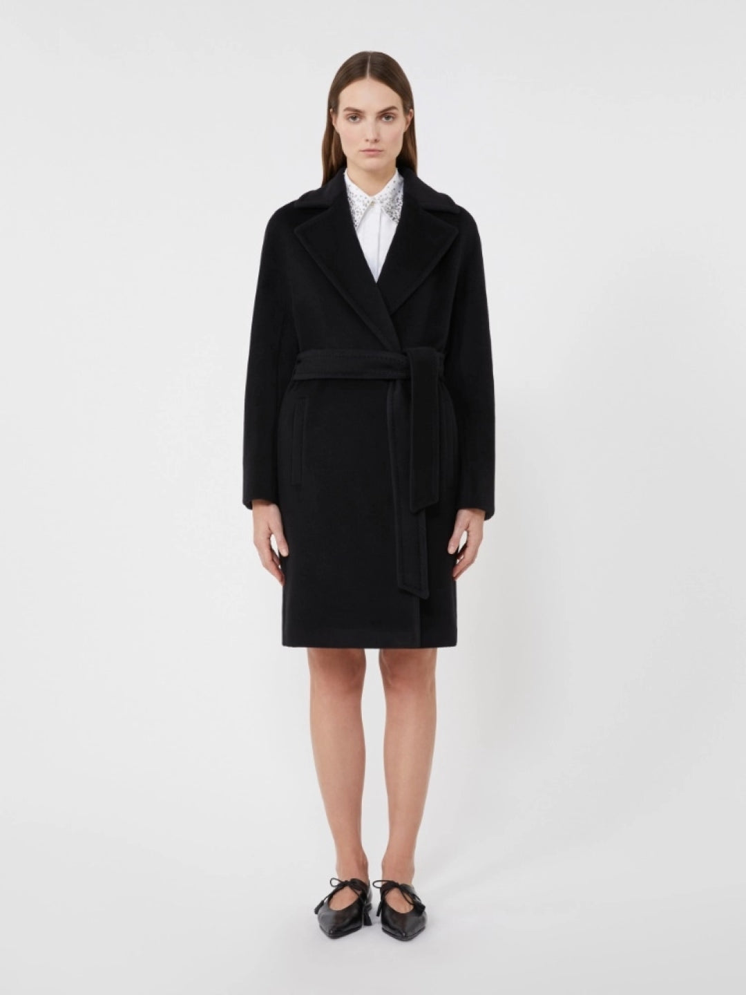 Classic Tailored Black Virgin Wool Coat