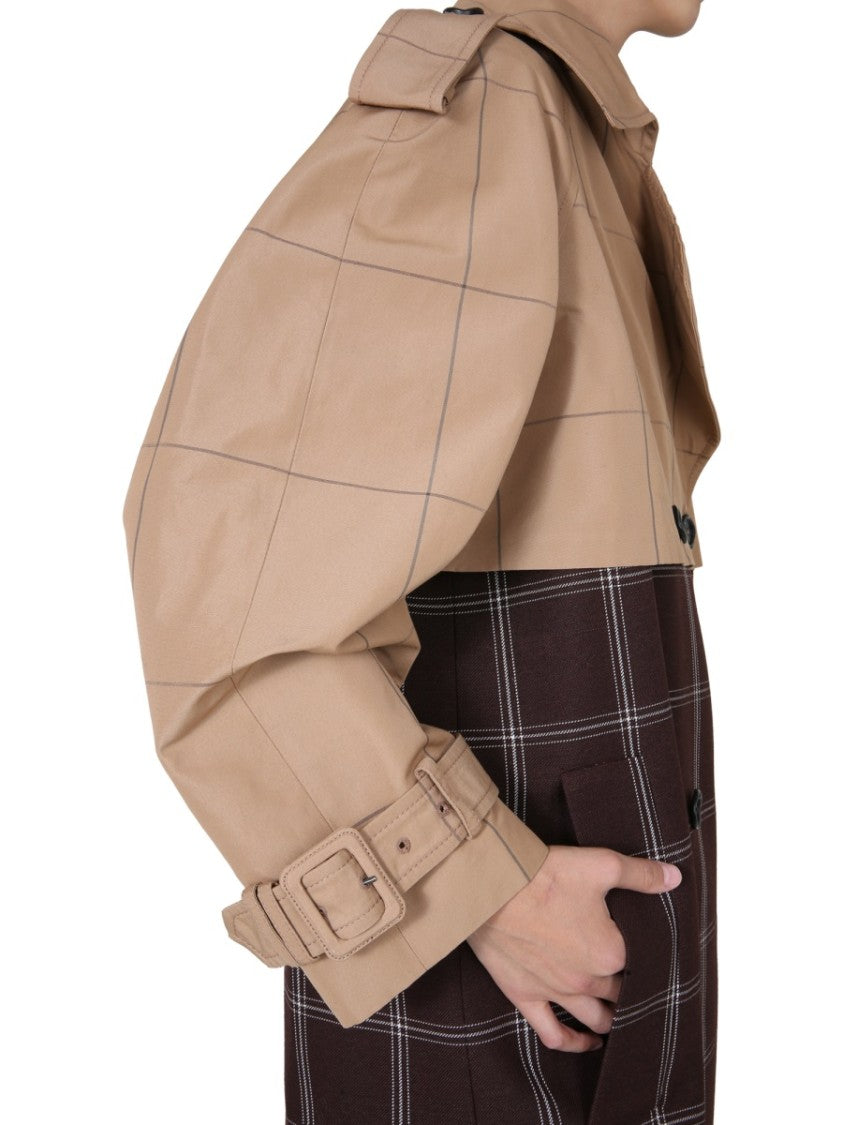 Double-Breasted Trench Coat With Two-Tone Design