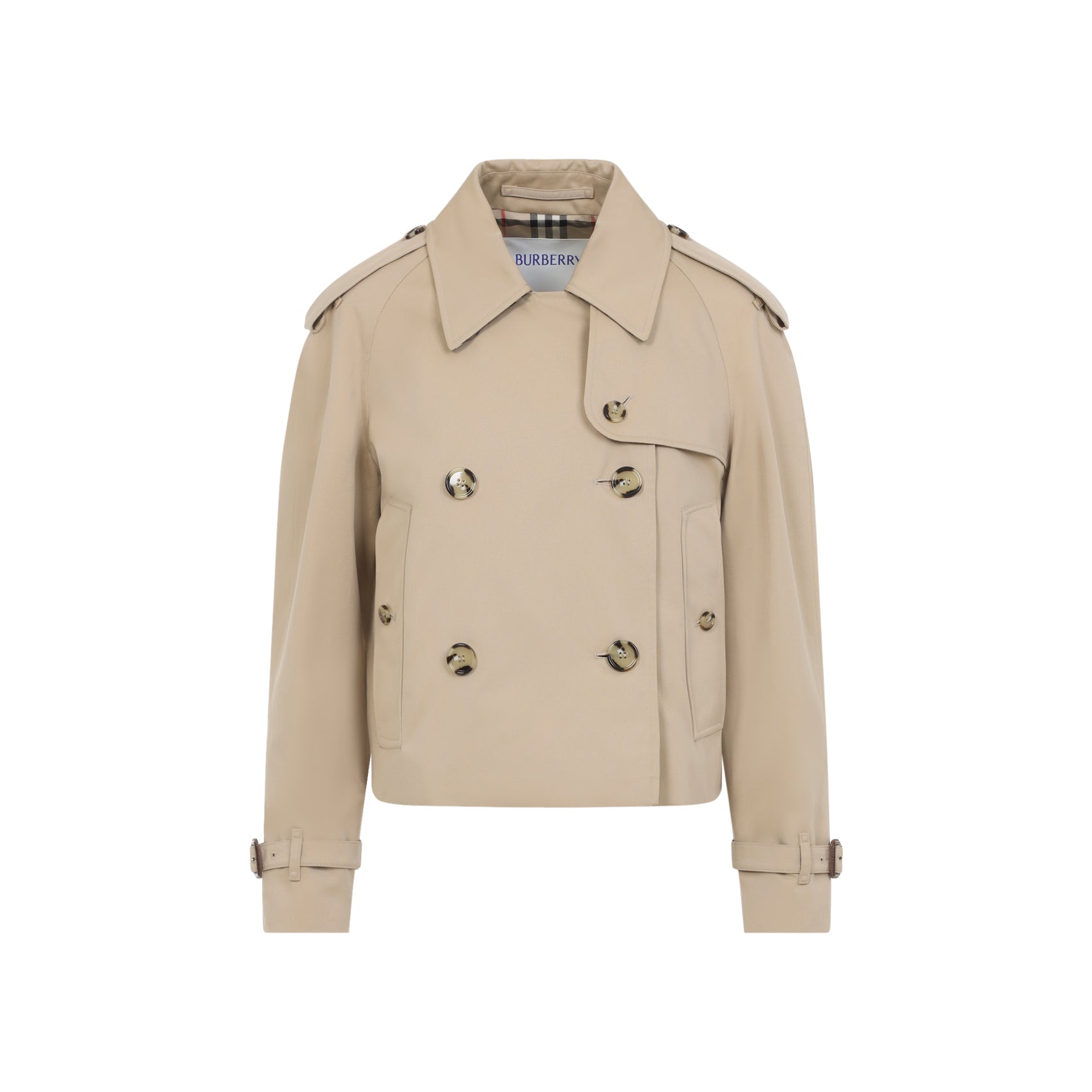 Cropped Double-Breasted Cotton Coat With Classic Collar