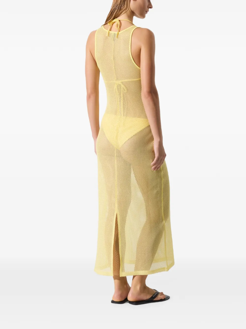 Sleeveless Long Mesh Dress with Lace-Up Detail