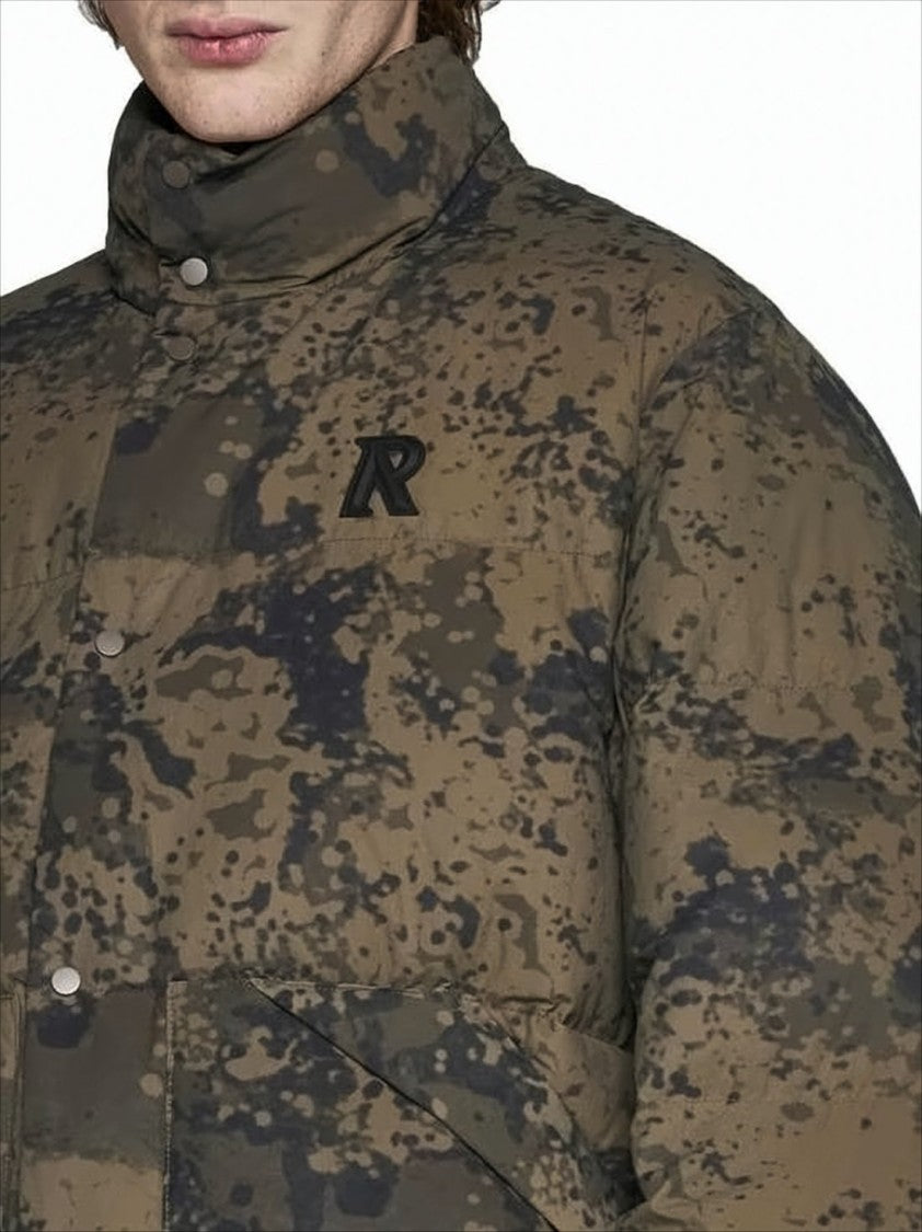 High-Collar Puffer Jacket with Camouflage Design