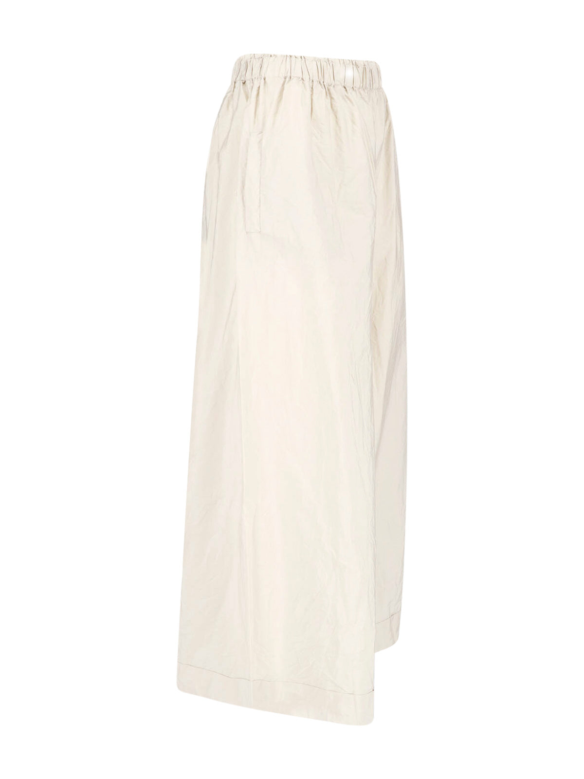 White Wide-Leg Elastic Waist Trousers