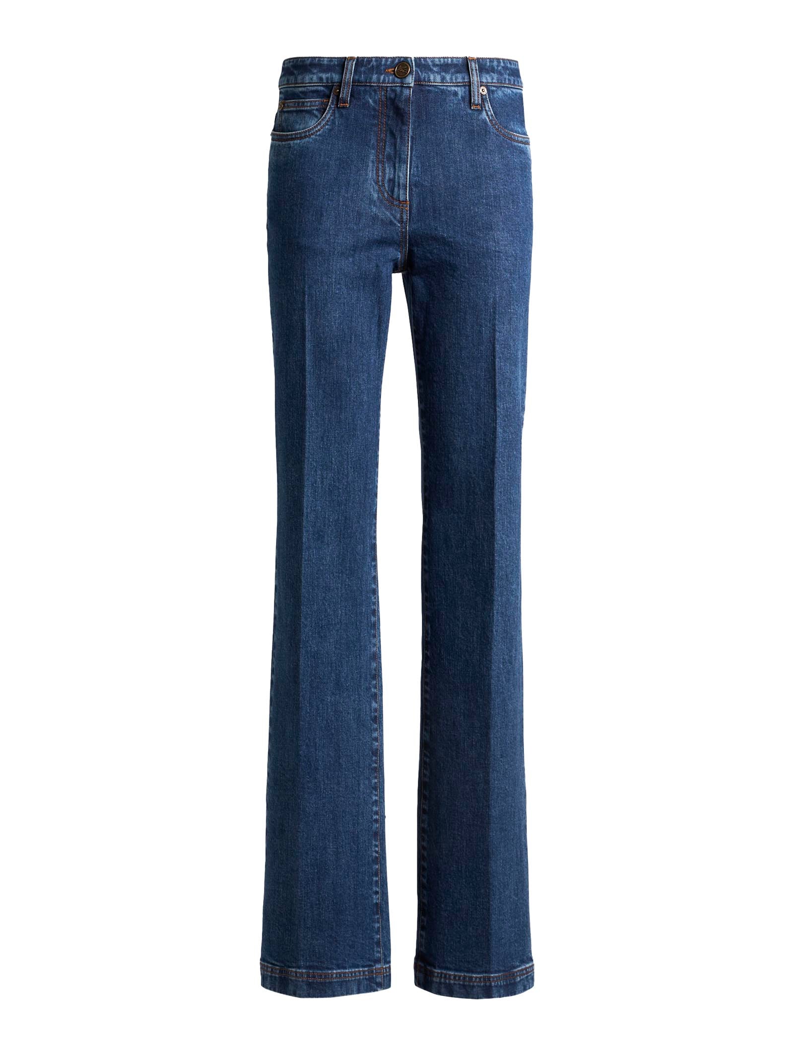 Straight-Leg Blue Denim Jeans With Embroidered Logo
