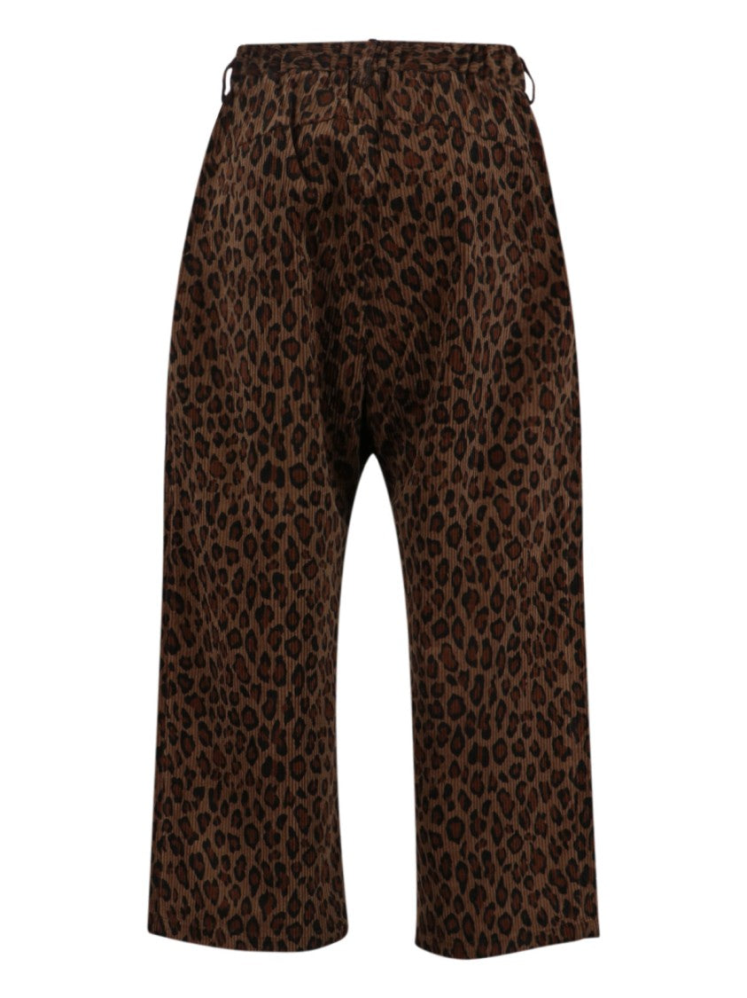 Cropped Trousers With Bold Leopard Print