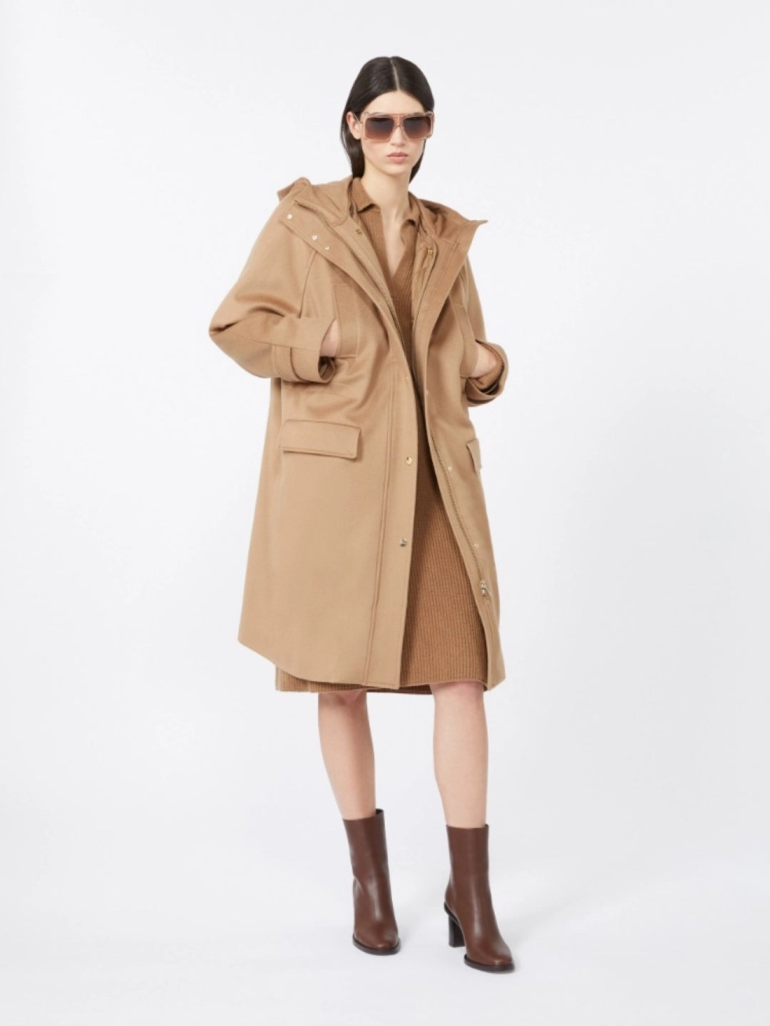 Contemporary Camel Coat With Hood