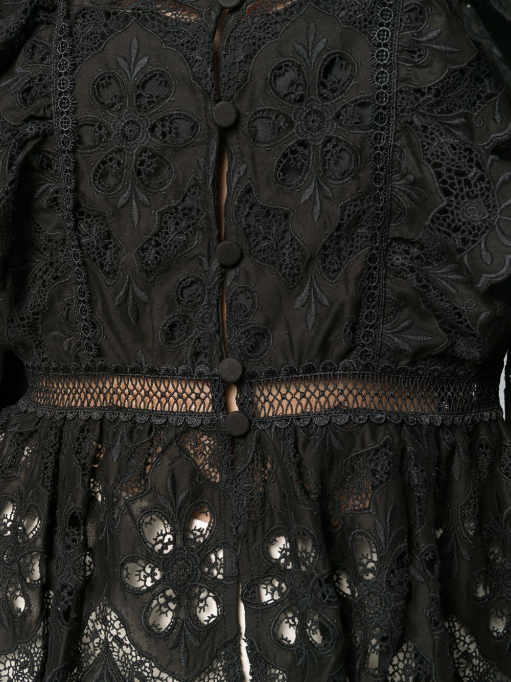 Black Macramè Shirt With Floral Lace Patterns