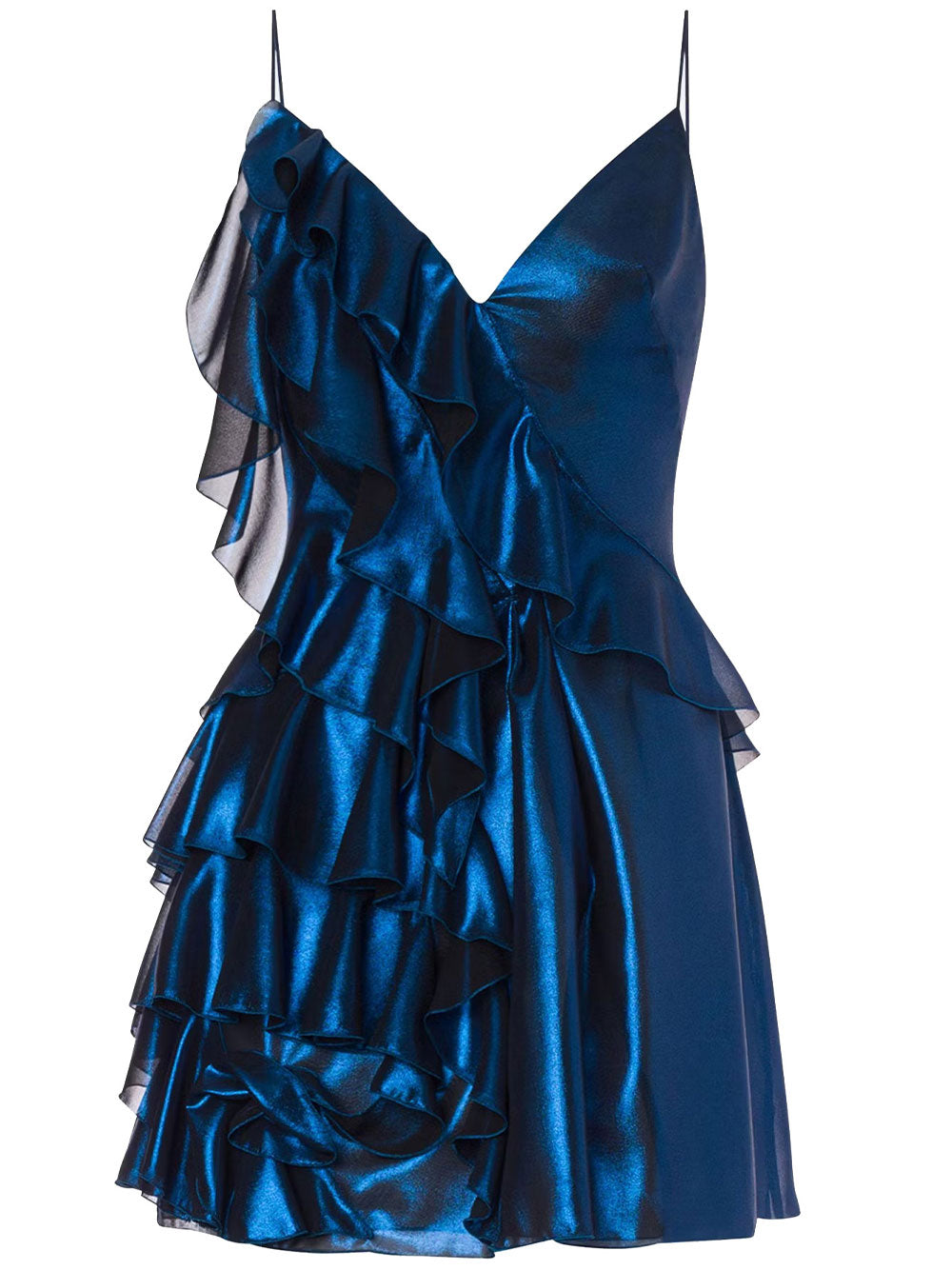 Metallic Blue Abito Ruffled Polyester Dress