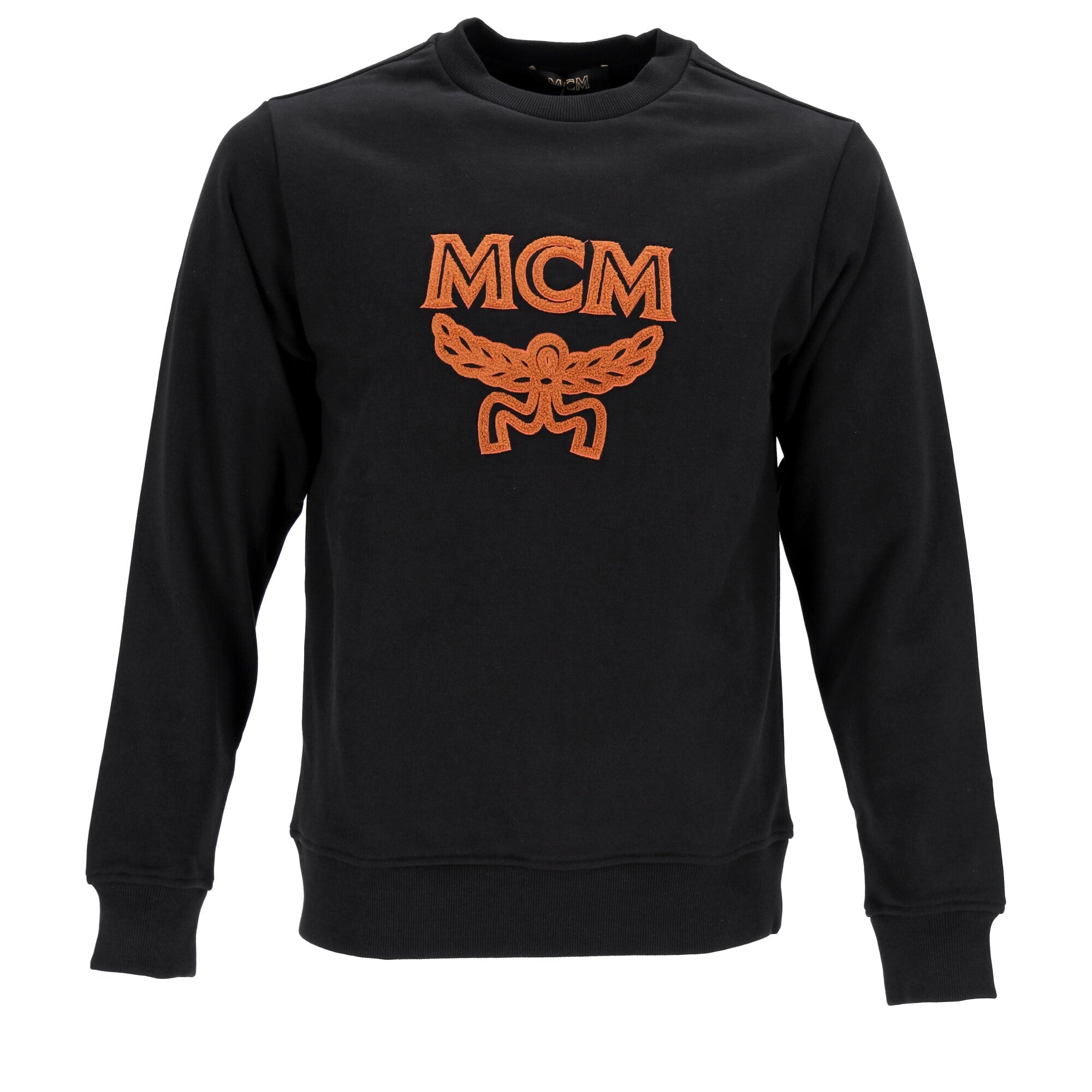 Monogram Embroidered Black Sweatshirt With Crew Neck And Banded Details