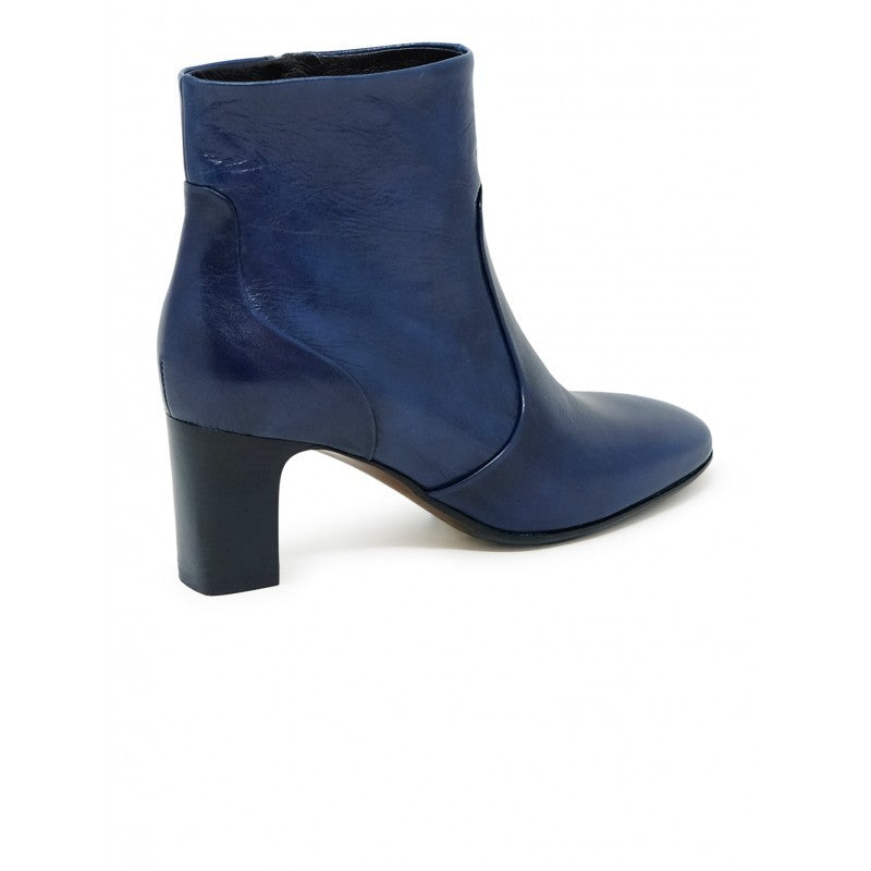 Blue Leather Ankle Boots
