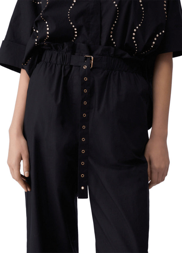 High Waist Cotton Trousers with Belt