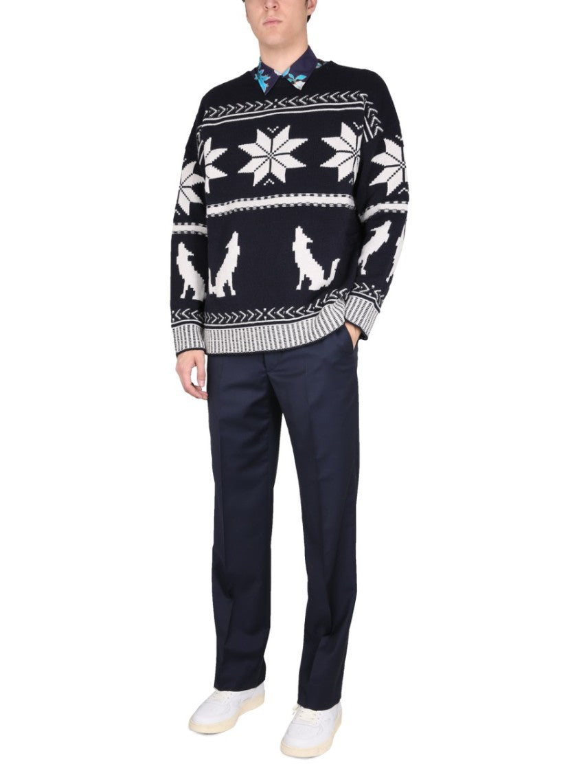 Inlaid Pattern Virgin Wool Sweater