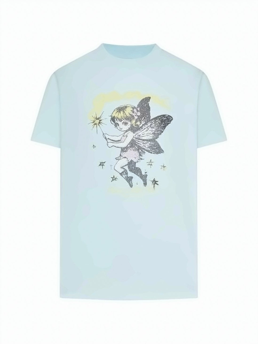 Light Blue Graphic T-Shirt with Whimsical Fairy Design