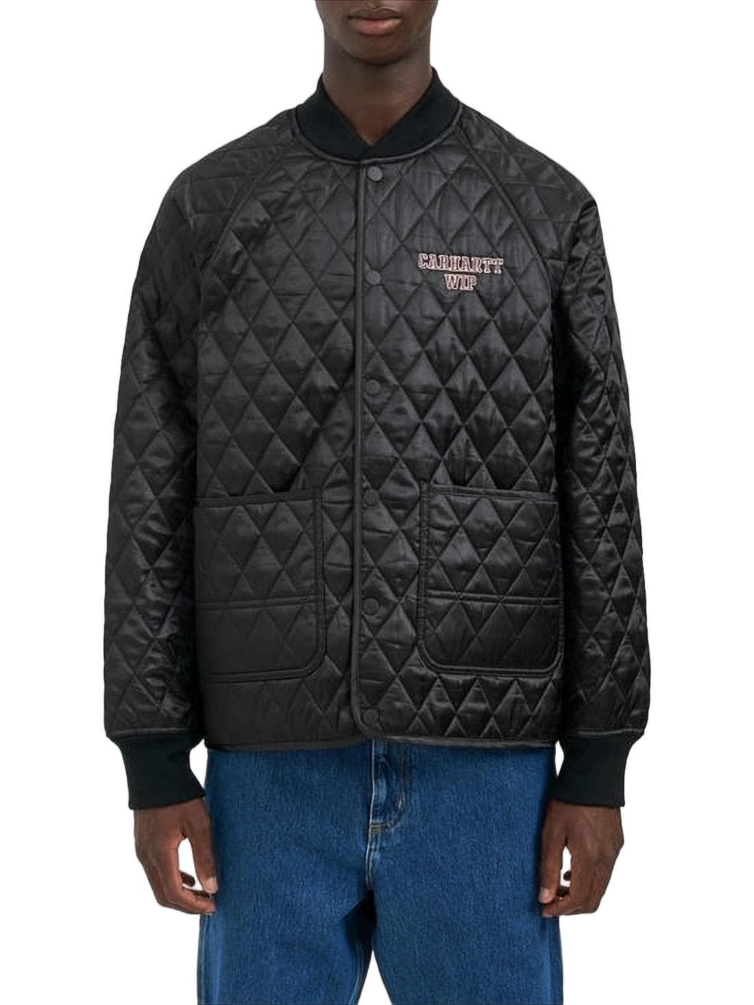 Diamond-Patterned Quilted Jacket With Ribbed Details