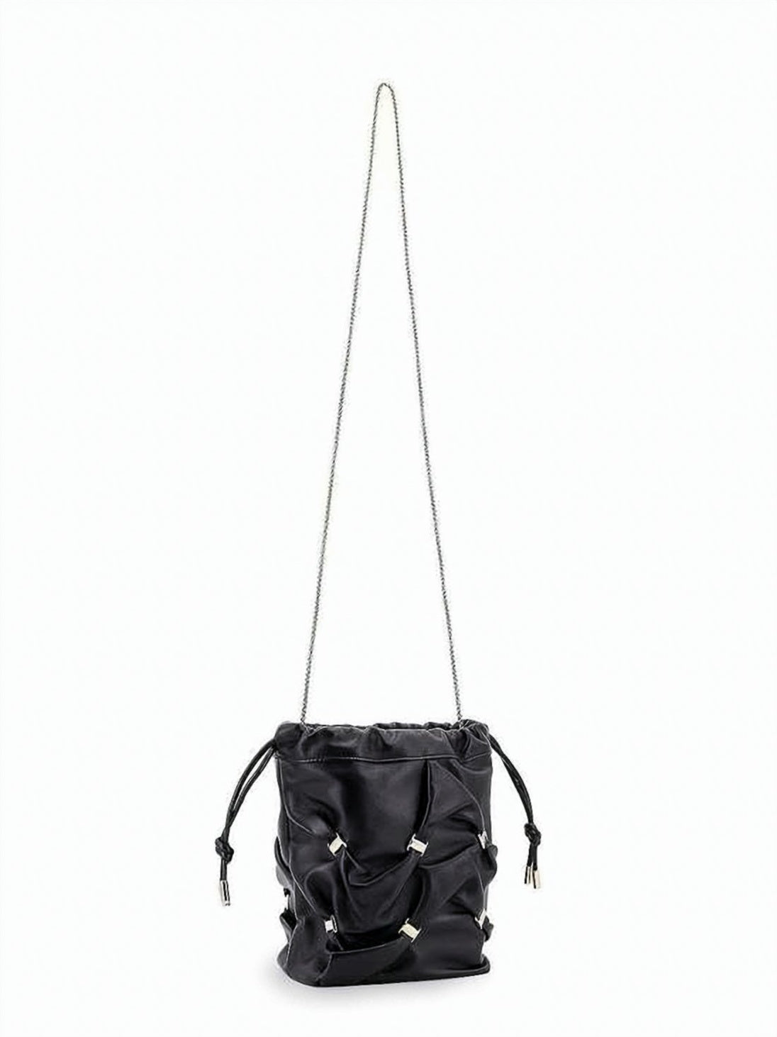 Black Ruched Soft Lambskin Shoulder Bag