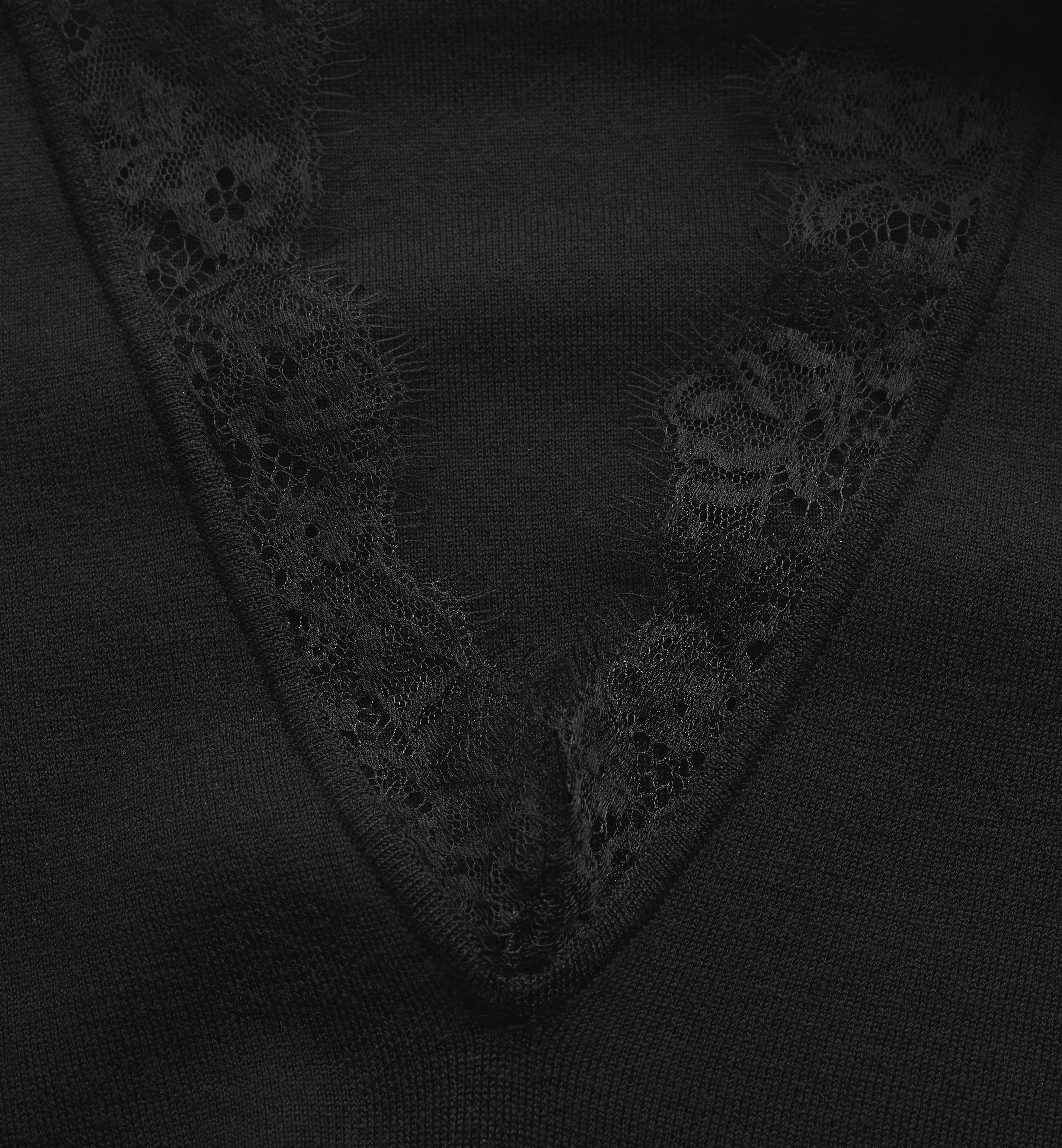 Knit Pullover With Deep V-Neckline And Lace Trim