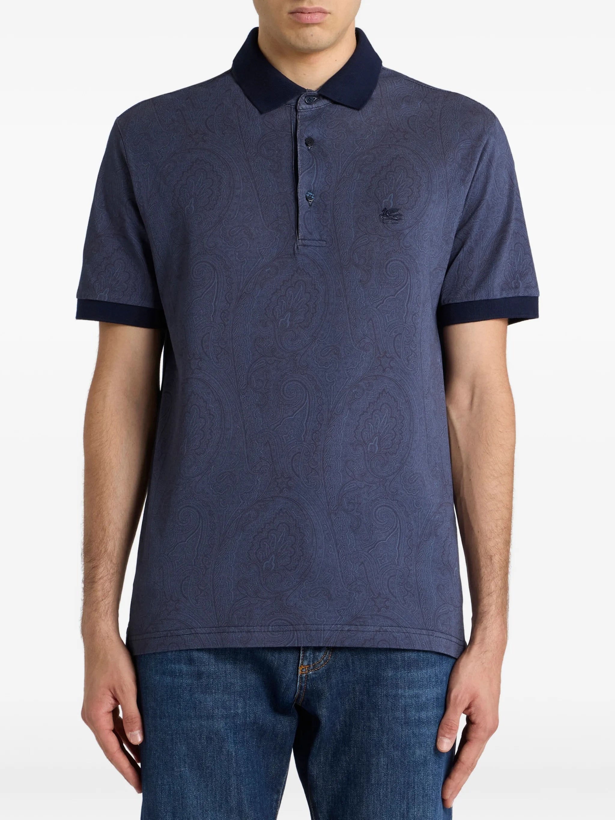 Blue Roma Short-Sleeved Paisley Pattern Polo