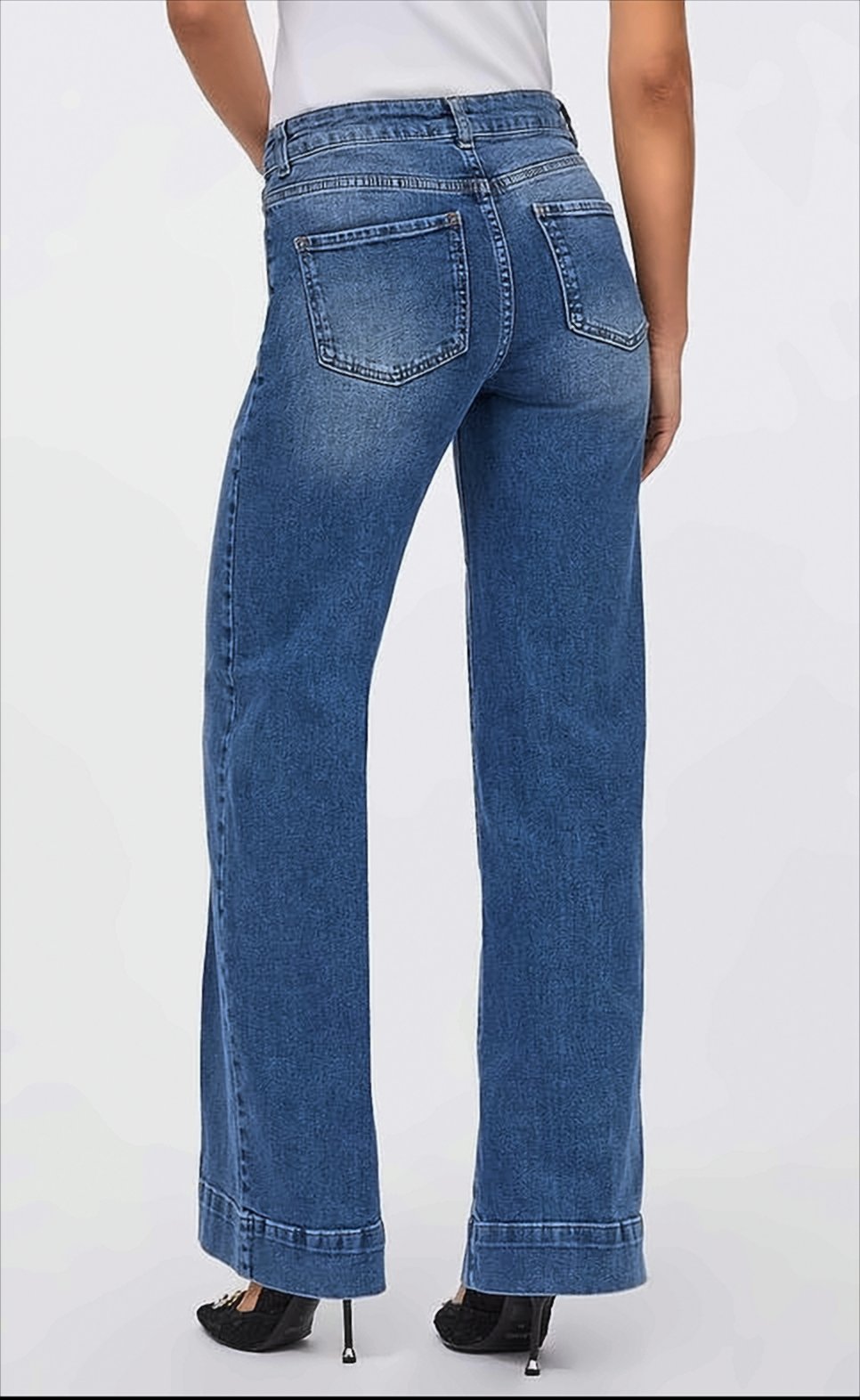 Flared High-Waisted Jeans With Rhinestone Charm
