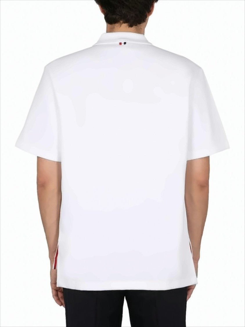Relaxed-Fit White Polo Shirt with Striped Chest Pocket