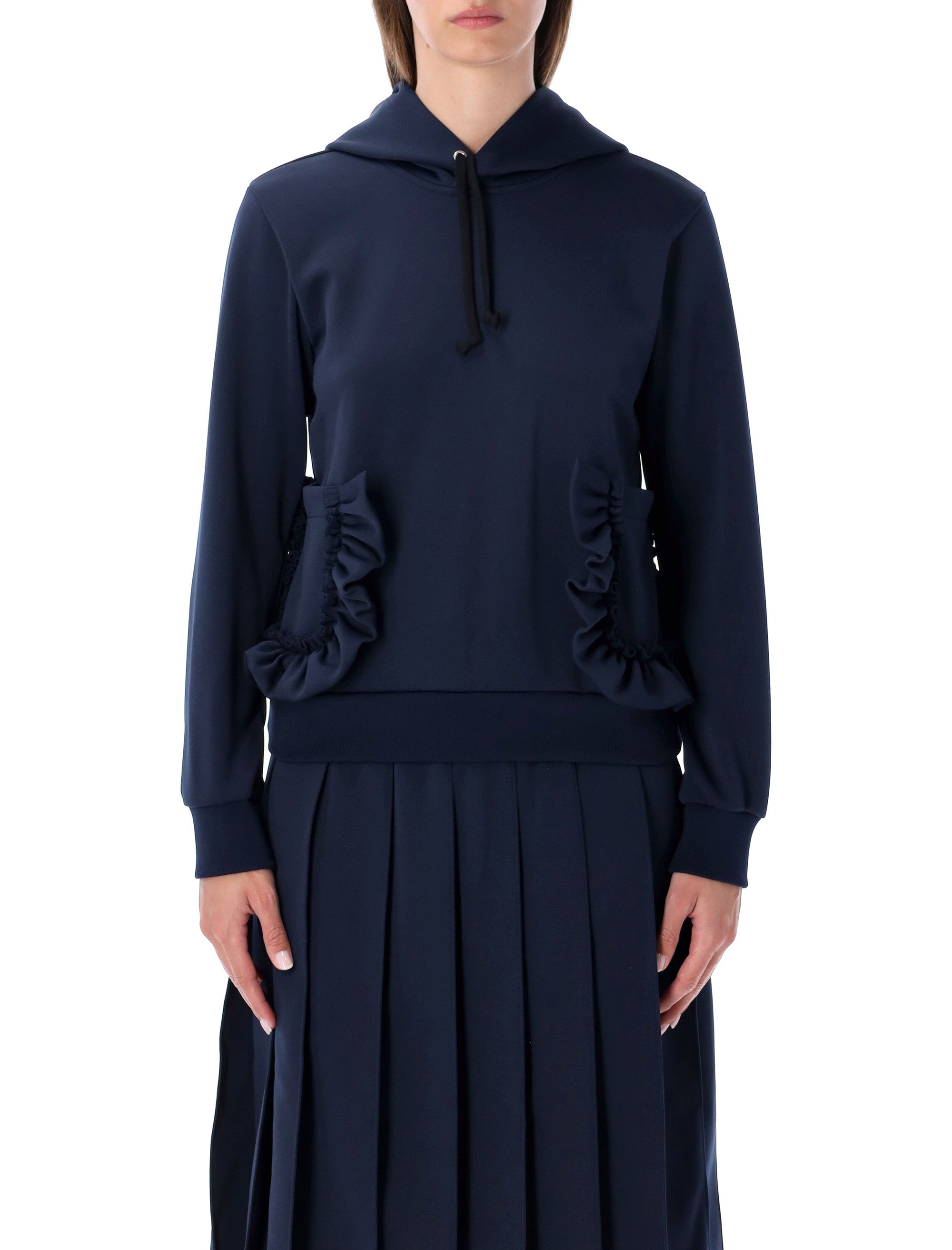 Girl Navy Hoodie With Ruffle Pockets