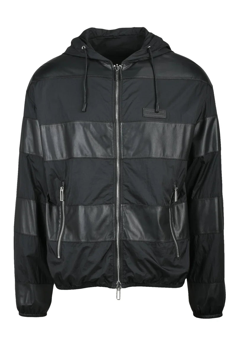 Patchwork Leather/Nylon Jacket - Black