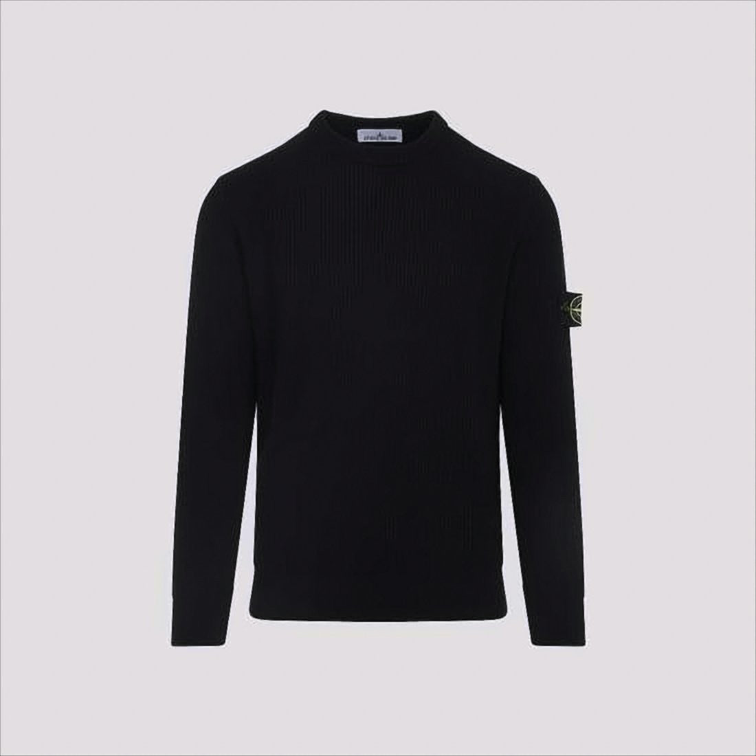 Ribbed Knit Black Sweater with Distinctive Sleeve Patch