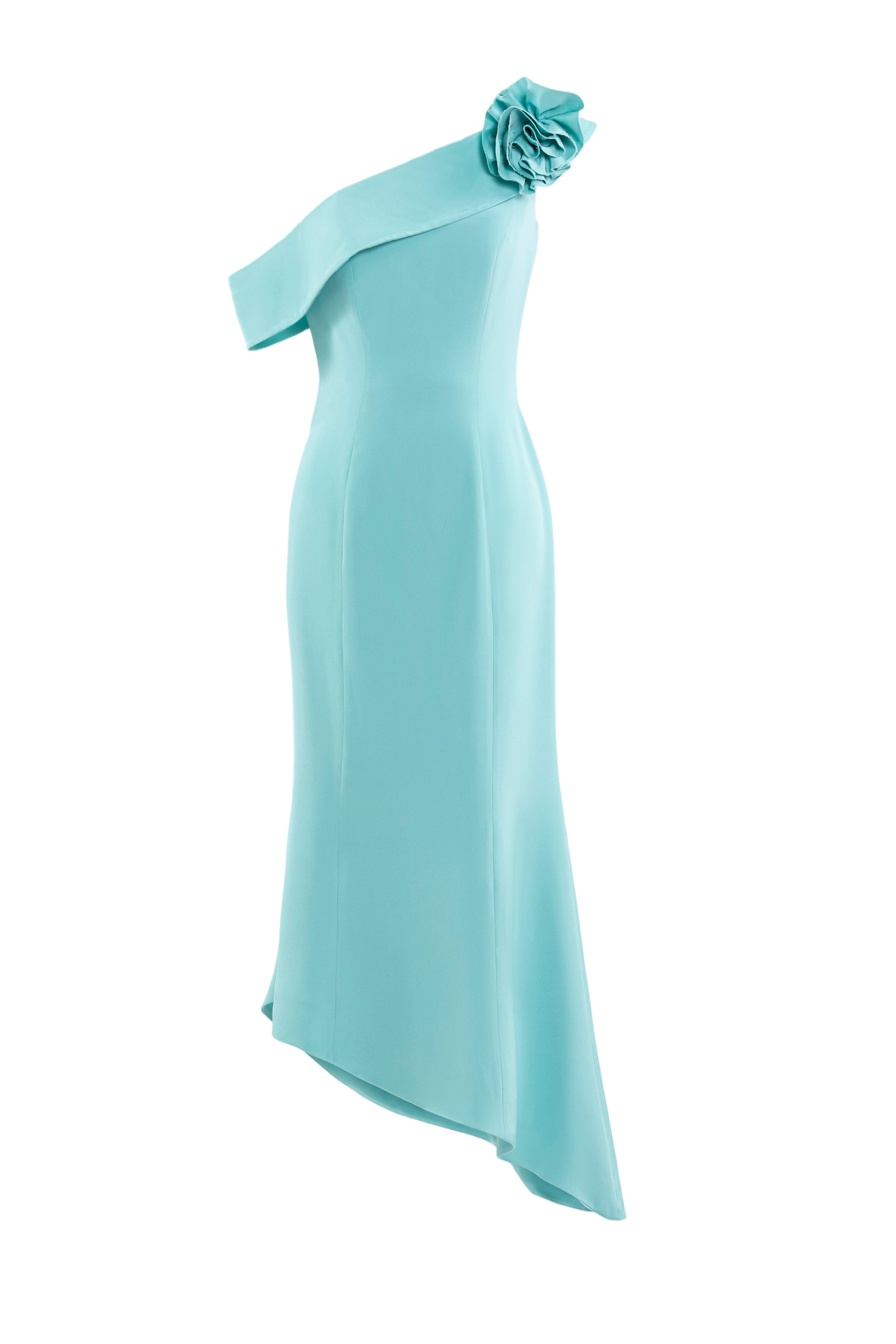 Asymmetrical Antigua Sand Midi Dress with Detachable Floral Embellishment