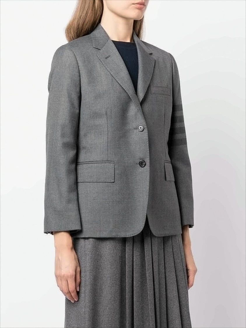 Tailored Grey Wool-Blend Suit Jacket with Signature Stripes