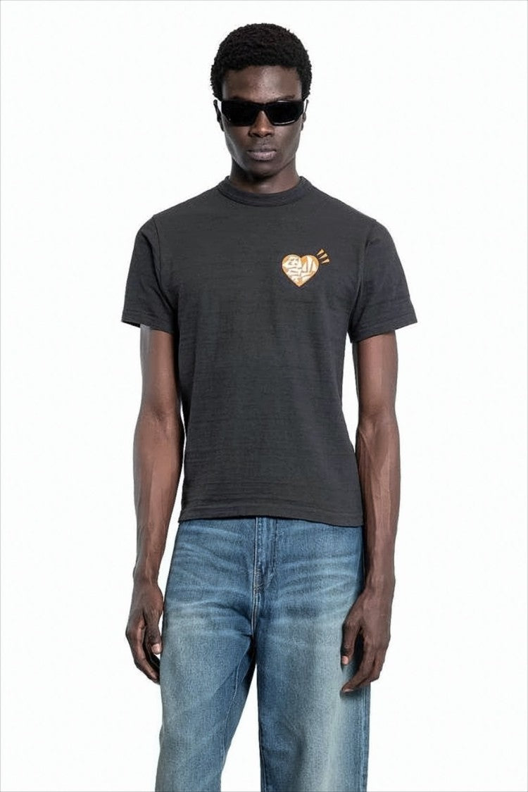 Short-Sleeve Cotton T-Shirt with Heart and Snake Graphics