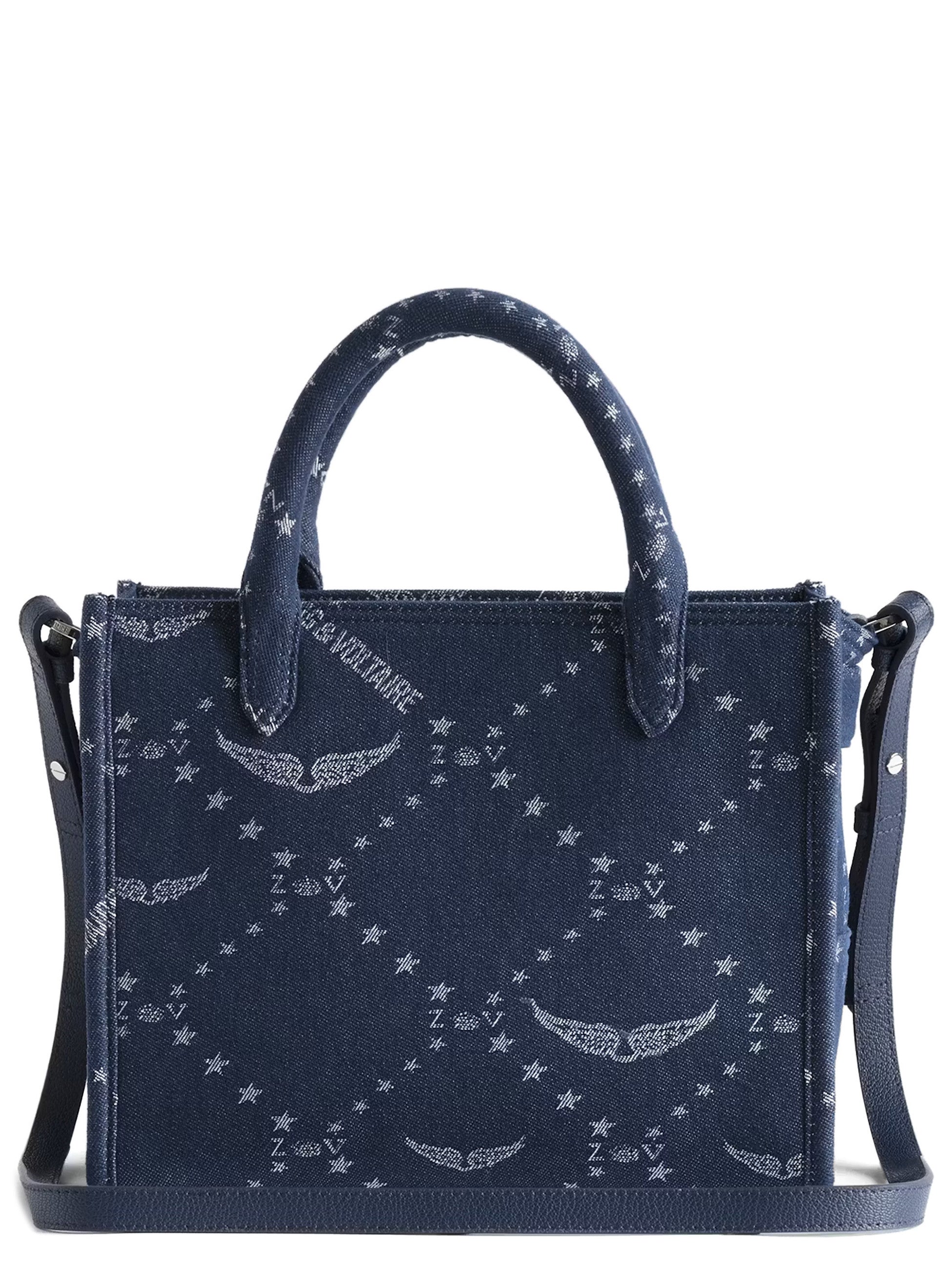 Structured Rectangular Handbag with Star and Wing Pattern