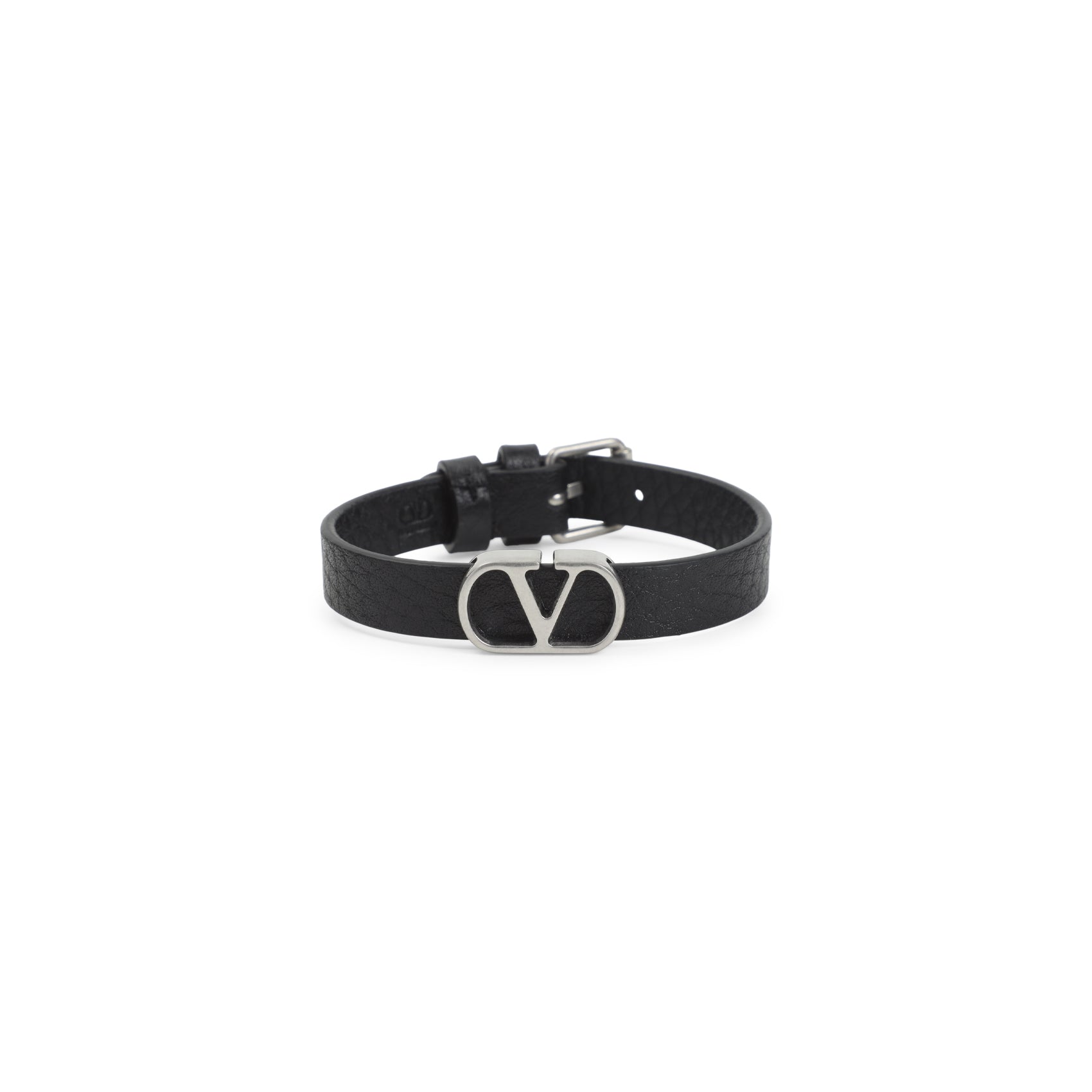 Textured Leather Bracelet with Polished Metal Buckle