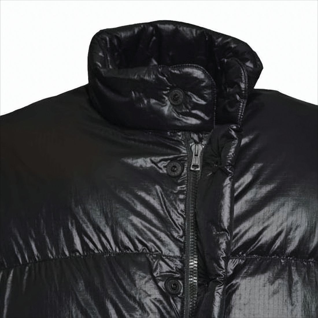 Oversized Black Puffer Jacket with High Collar and Button Closure