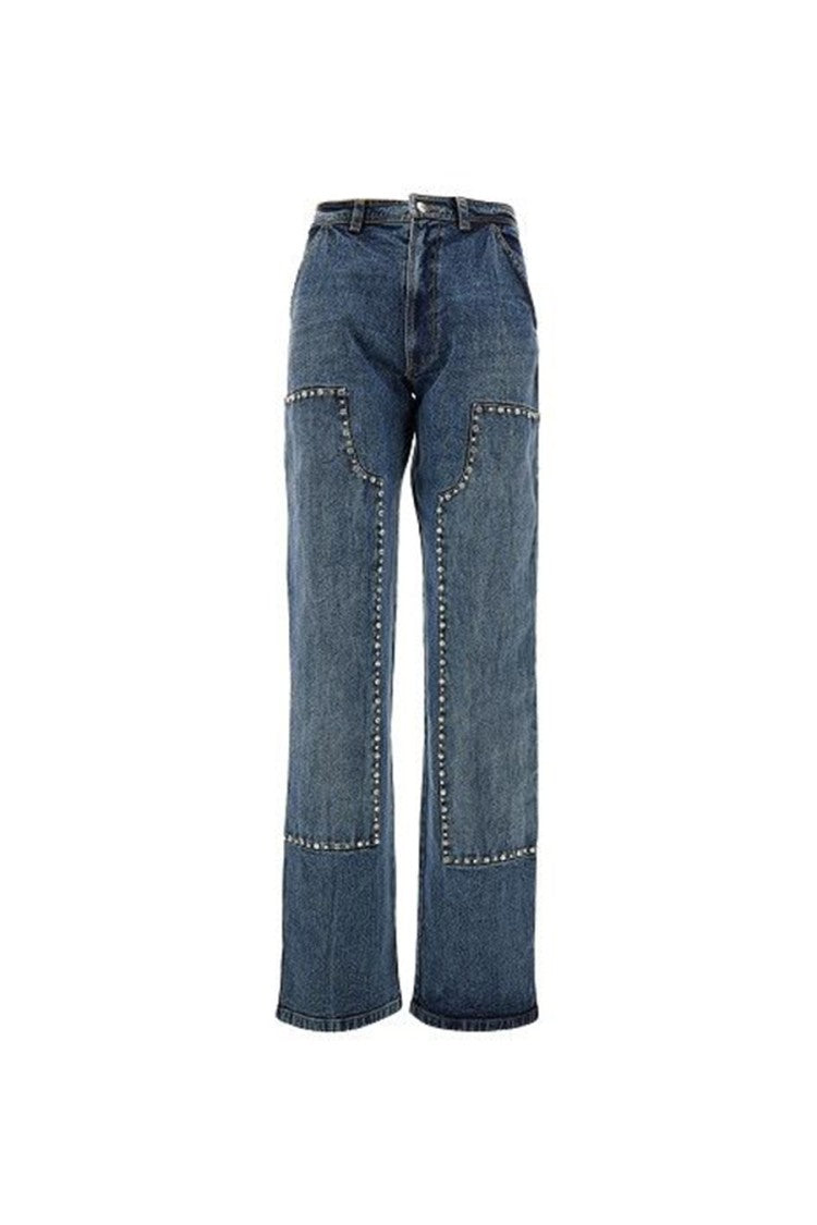 Studded Detail High-Waisted Denim Jeans With Flattering Fit