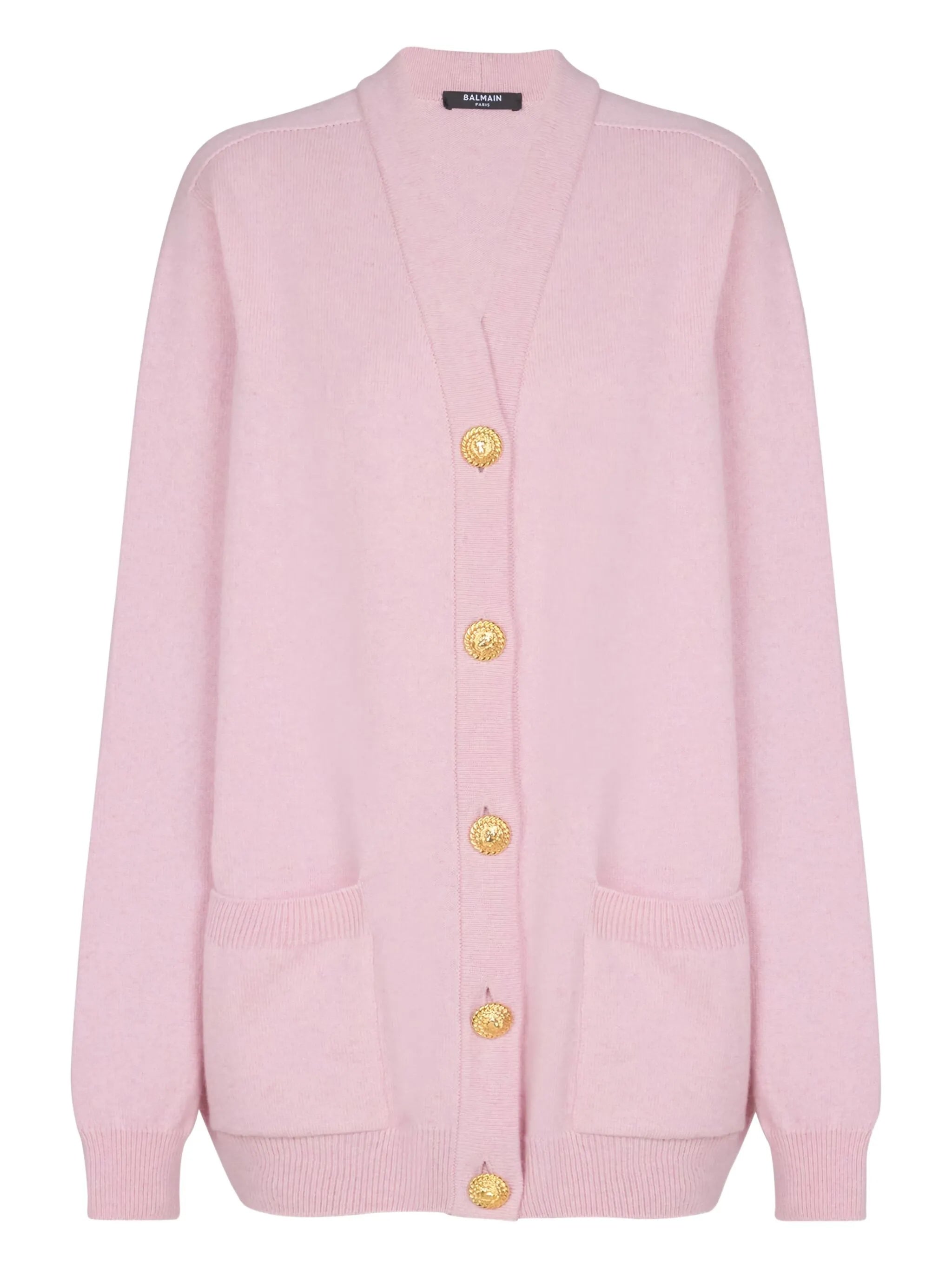 Oversized Mid-Length Gold-Tone Button Cardigan