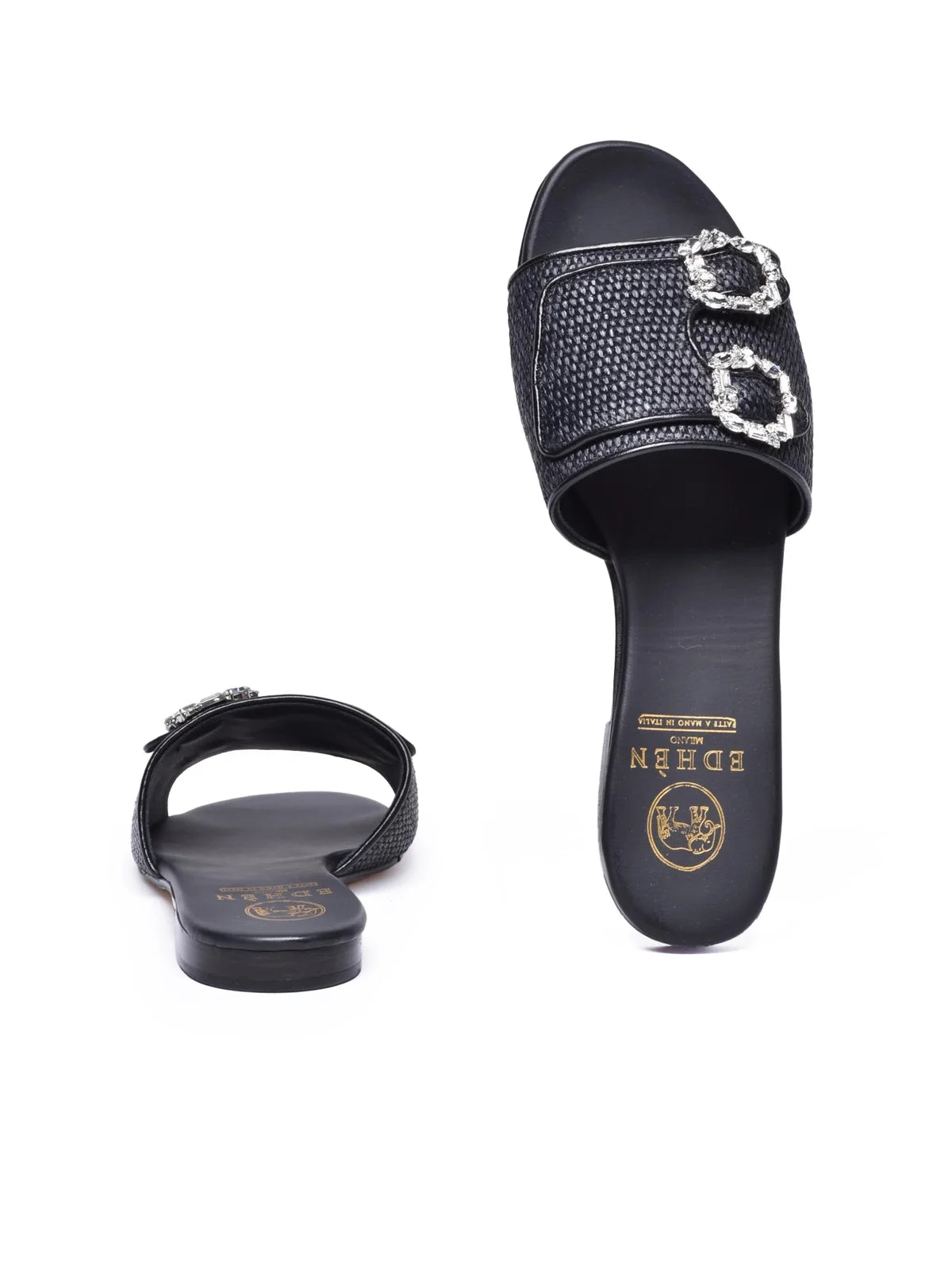 Black Raffia Leather Women's Sandals