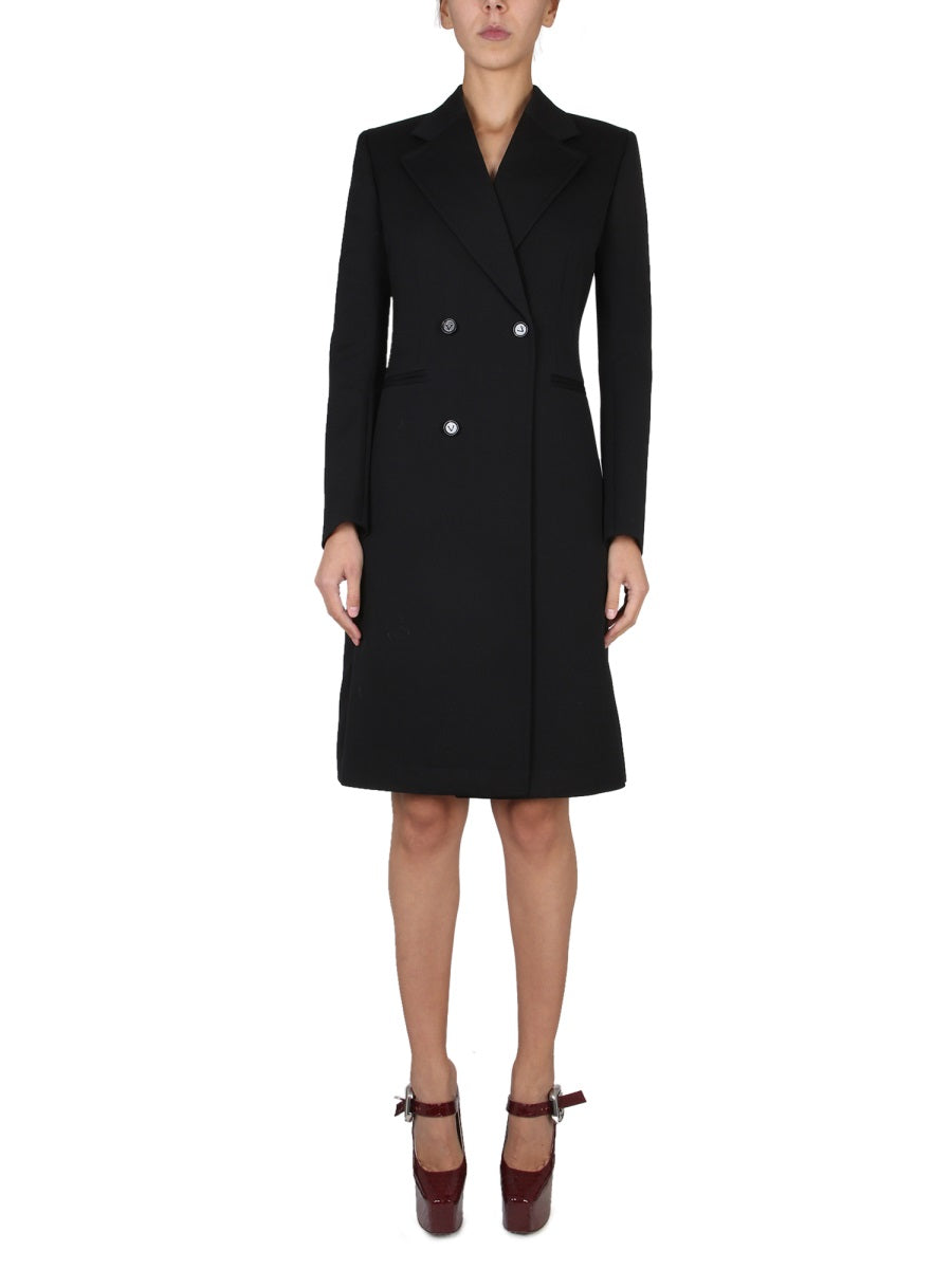 Button Closure Wool Coat with Partially Visible Design