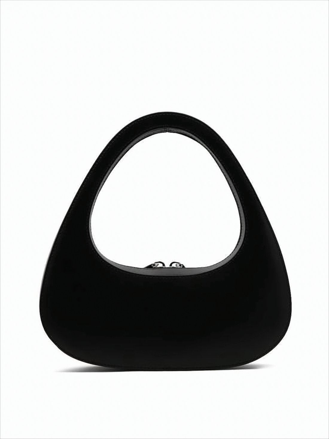 Triangular-Shaped Black Leather Tote Bag