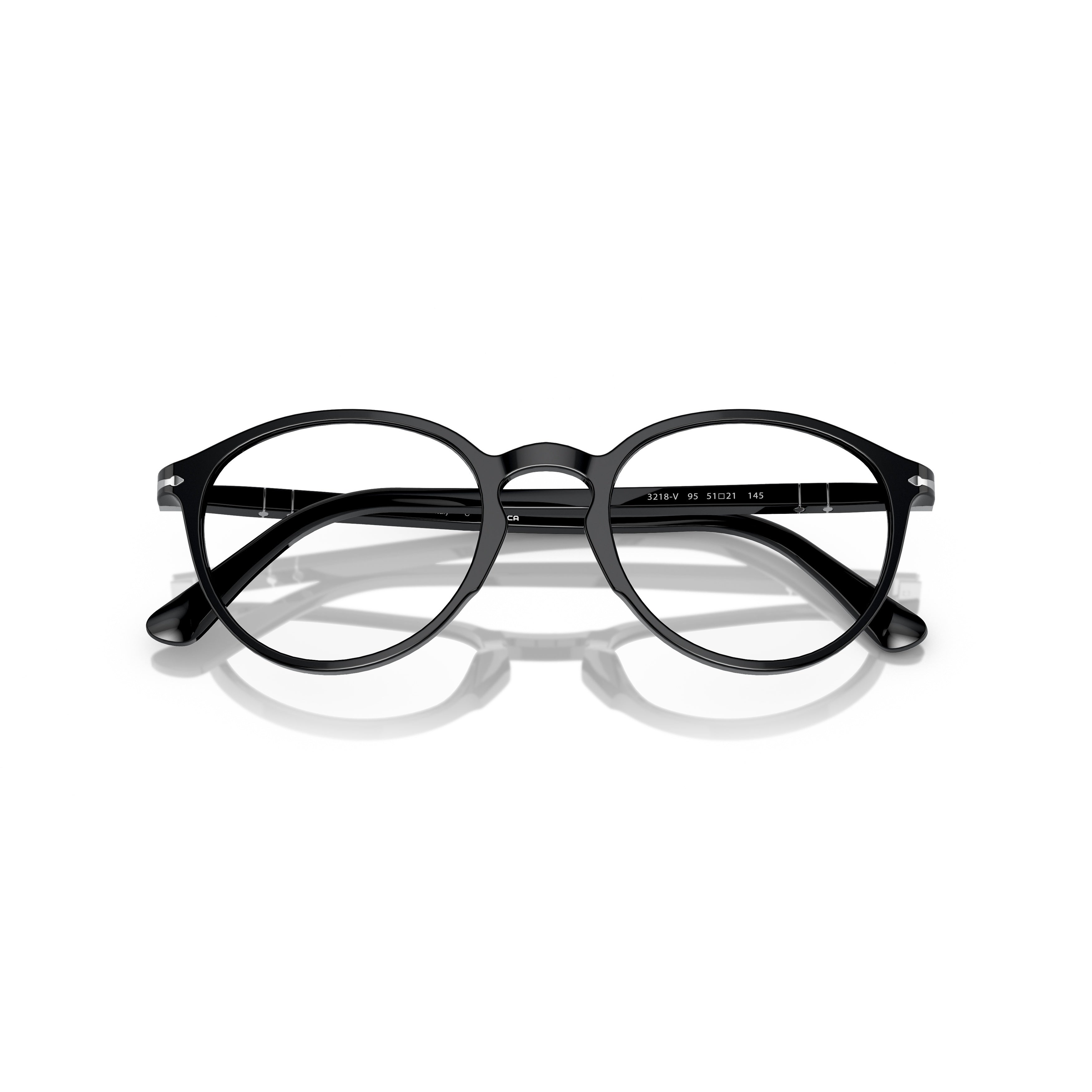 0po3218v Glossy Black Acetate Round Frame Eyeglasses