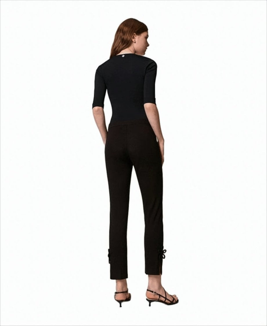 Cigarette Fit Trousers with Floral Appliqués