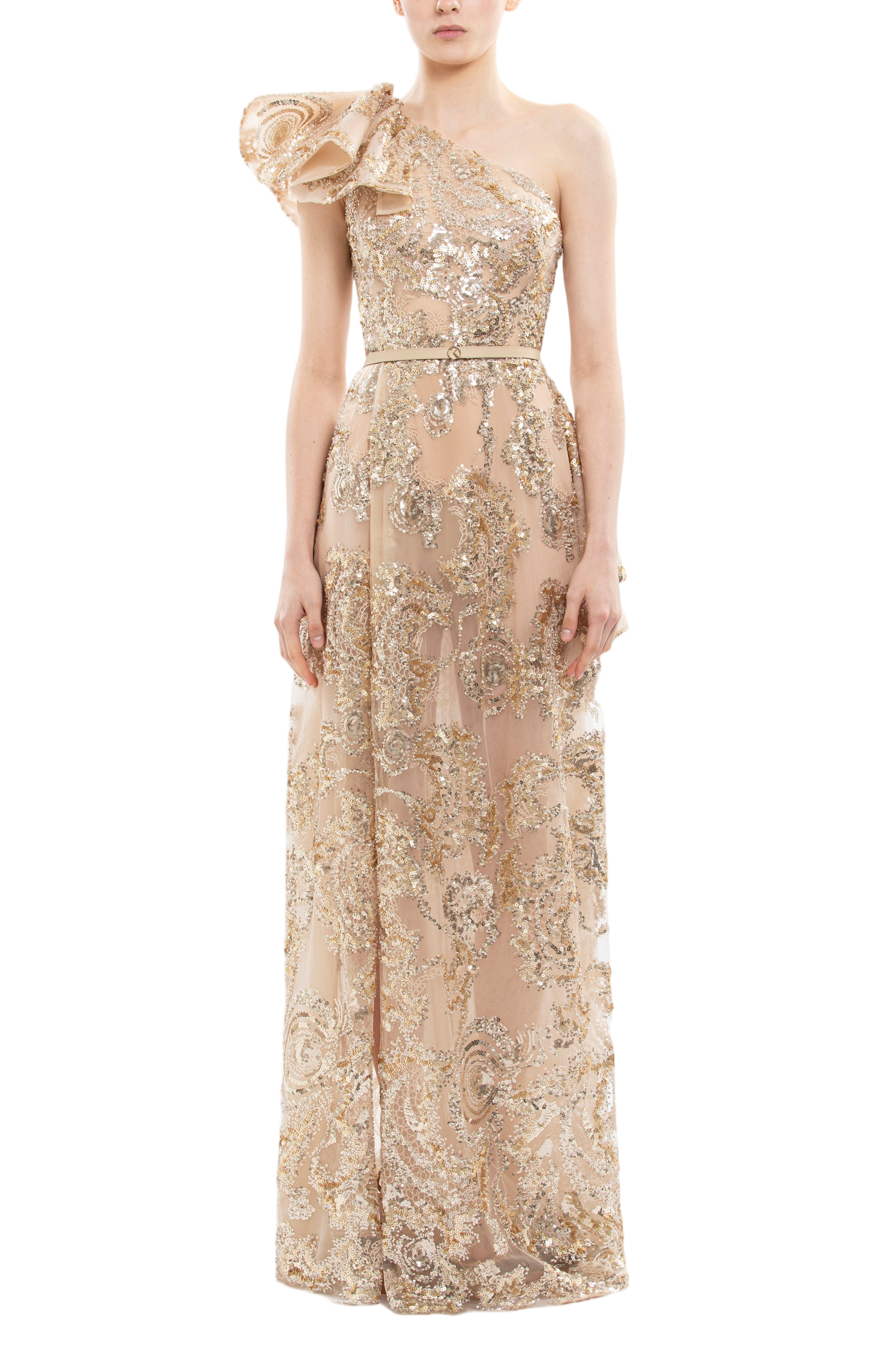 Ruffle Embroidered Long Dress