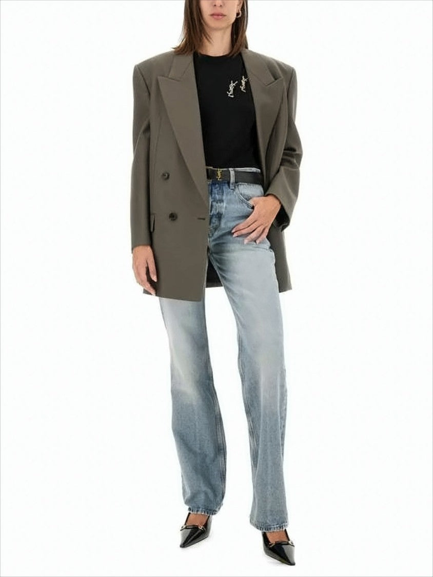 Light Blue Denim Trousers with Raw Hem