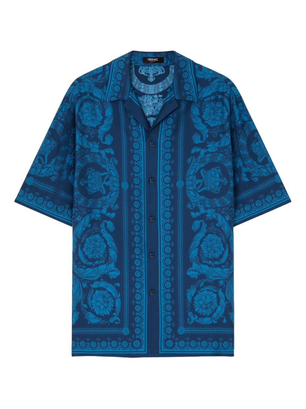 Baroque Pattern Short-Sleeve Shirt With Camp Collar