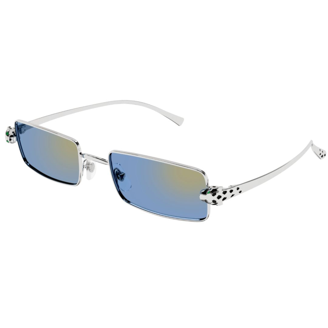 Rectangular Metal Frame Sunglasses With Panther Head Accents