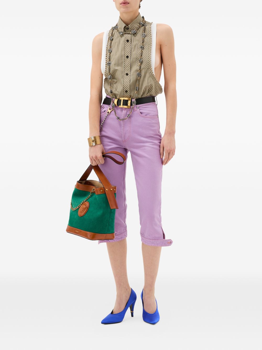 Cropped Slim Fit Jeans With Rolled Hems And Button Detail