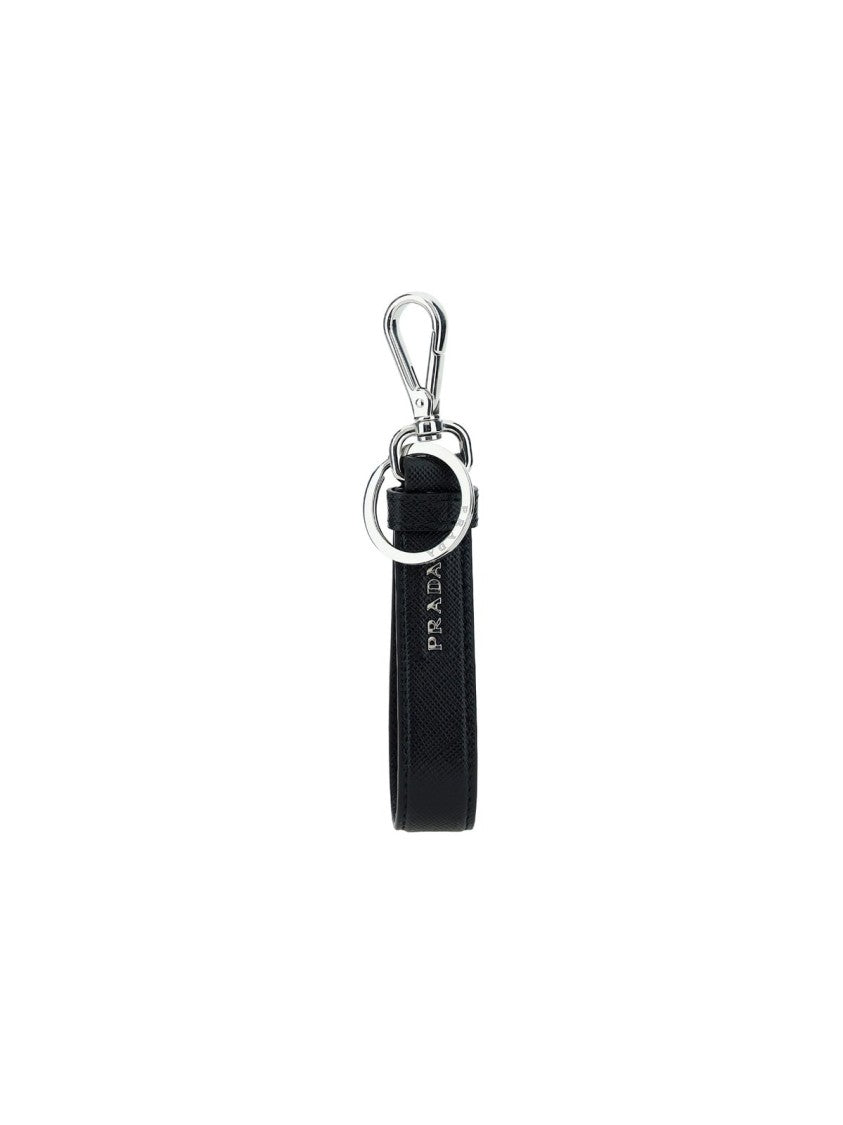 Textured Leather Keyring with Triangular Metal Logo Plaque