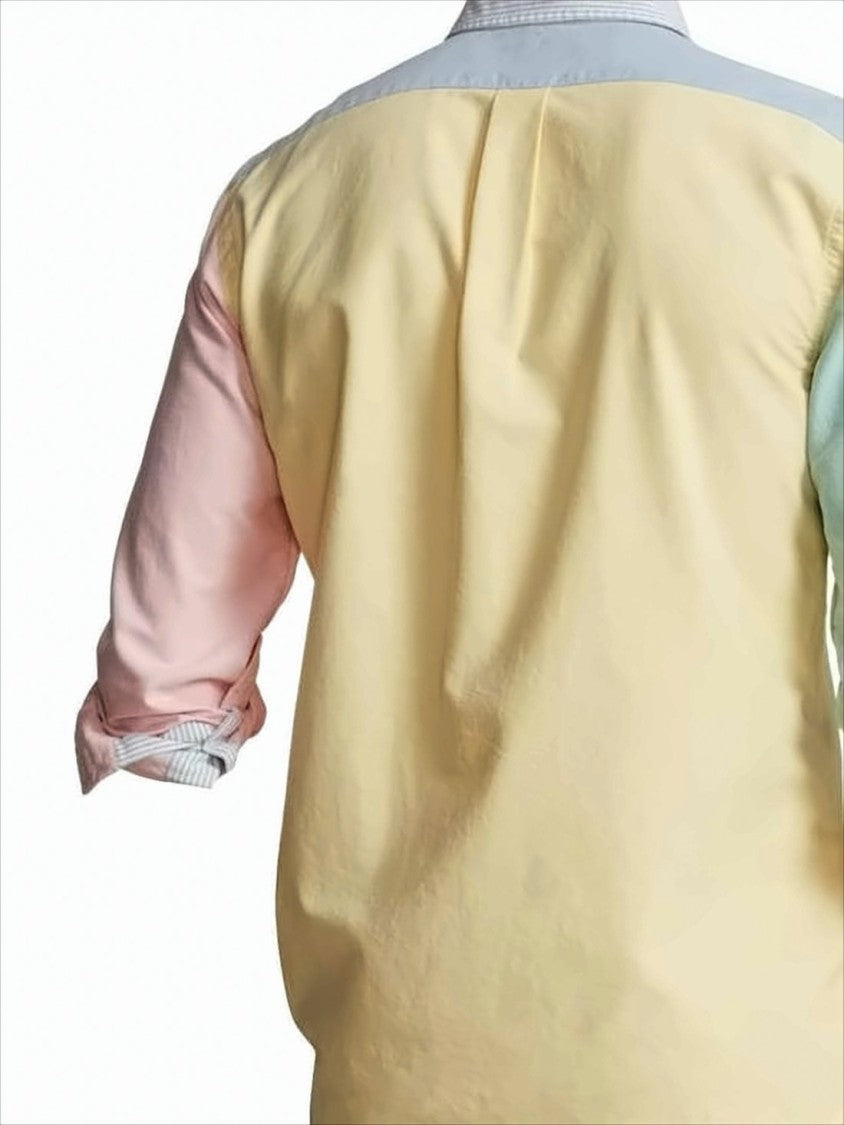 Pastel Patchwork Long Sleeve Shirt With Contrasting Chest Pocket