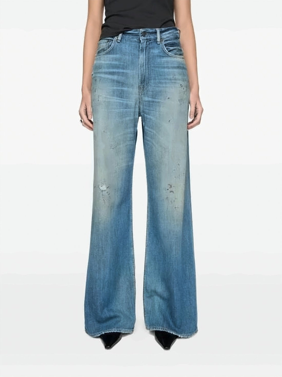 Wide-Leg Denim Pants With Faded Wash